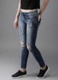 Moda Rapido Blue Skinny Fit Mid Rise Mildly Distressed Stretchable Jeans Women