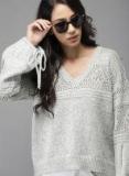 Moda Rapido Grey Self Design Pullover Women