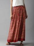 Moda Rapido Maroon & Beige Printed Maxi Flared Skirt