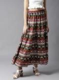 Moda Rapido Multicoloured Printed Maxi Flared Skirt Women