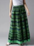 Moda Rapido Navy Blue & Green Printed Maxi Tiered Skirt women