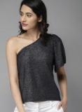 Moda Rapido Navy Blue One Shoulder Sheen Top Women