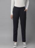 Moda Rapido Navy Blue Regular Fit Solid Trousers Women