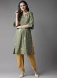 Moda Rapido Olive Green & Yellow Printed Straight Kurta Women