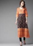 Moda Rapido Orange & Black Printed A Line Kurta Women