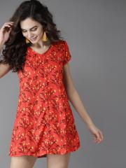 Moda Rapido Orange Printed A Line Dress women