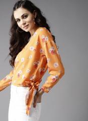 Moda Rapido Orange Printed Wrap Top women