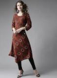 Moda Rapido Rust Brown & Off White Printed A Line Kurta Women