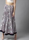 Moda Rapido White & Blue Printed Maxi Flared Skirt women