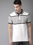 Moda Rapido White Printed Polo Collar T Shirt Men