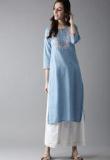 Moda Rapido Women Blue Embroidered Detail Straight Kurta