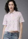 Moda Rapido Women White & Pink Regular Fit Printed Casual Shirt