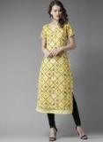 Moda Rapido Yellow & Black Checked Layered Straight Kurta Women