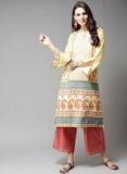 Moda Rapido Yellow & Pink Printed A Line Kurta Women