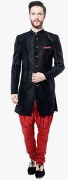 Mohanlal Sons Black Solid Sherwani Men