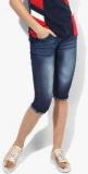 Monte Carlo Blue Solid Regular Fit Capri Women