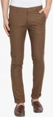 Monteil & Munero Brown Solid Slim Fit Chinos men