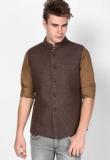 Monteil & Munero Solid Brown Waistcoat Men