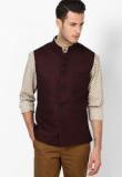 Monteil & Munero Solid Maroon Waistcoat Men