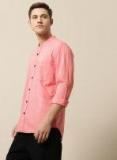 Mr Bowerbird Coral Pink Tailored Fit Self Design Casual Shirt Men