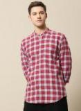 Mr Bowerbird Maroon & White Tailored Fit Checked Casual Shirt Men