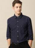 Mr Bowerbird Navy Blue Tailored Fit Self Design Casual Shirt Men