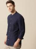 Mr Bowerbird Navy Blue Tailored Fit Solid Casual Shirt Men