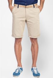 Mr Button Beige Cotton Shorts Men