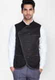 Mr Button Black Linen Double Breasted Nehru Jacket Men