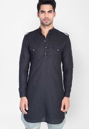 Mr Button Black Linen Kurta Men