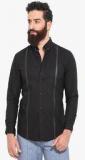 Mr Button Black Solid Slim Fit Casual Shirt Men