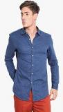 Mr Button Blue Checked Slim Fit Casual Shirt Men