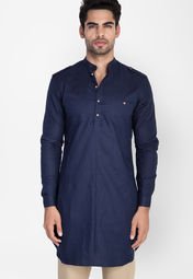 Mr Button Blue Linen Kurta Men