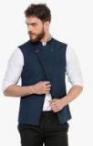 Mr Button Blue Solid Ethnic Jacket Men