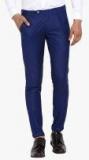 Mr Button Blue Solid Slim Fit Chinos Men