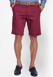 Mr Button Maroon Cotton Shorts Men