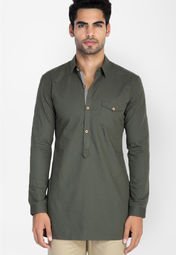 Mr Button Military Green Cotton Tunic Men