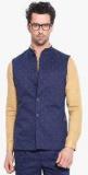 Mr Button Navy Blue Printed Nehru Jacket Men