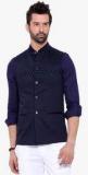 Mr Button Navy Blue Solid Nehru Jacket Men