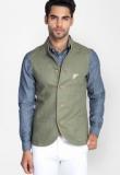 Mr Button Olive Green Linen Nehru Jacket Men