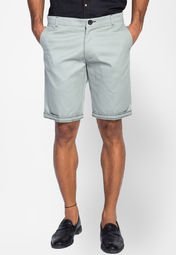 Mr Button Pastel Green Cotton Shorts Men