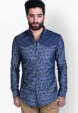 Mr Button Printed Blue Casual Shirt Men