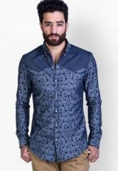 Mr Button Printed Blue Casual Shirt men