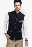 Mr Button Solid Black Ethnic Jacket Men