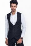 Mr Button Solid Black Waistcoat Men