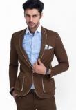 Mr Button Solid Brown Blazer Men