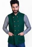 Mr Button Solid Green Waistcoat Men