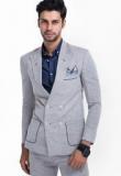 Mr Button Solid Grey Blazer Men