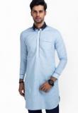 Mr Button Solid Ice Blue Kurta Men