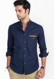 Mr Button Solid Navy Blue Casual Shirt Men